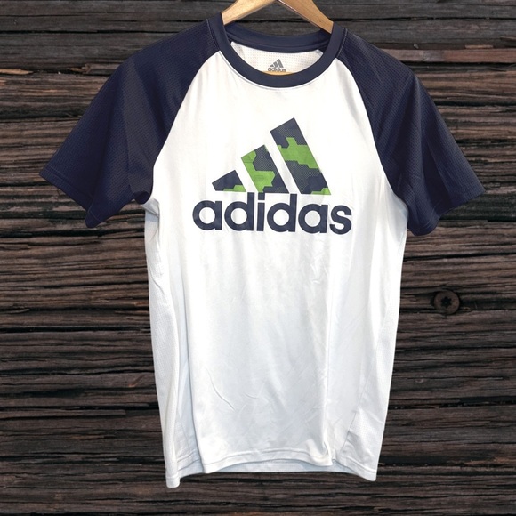adidas White and Navy Short Sleeve Tee - Picture 1 of 4